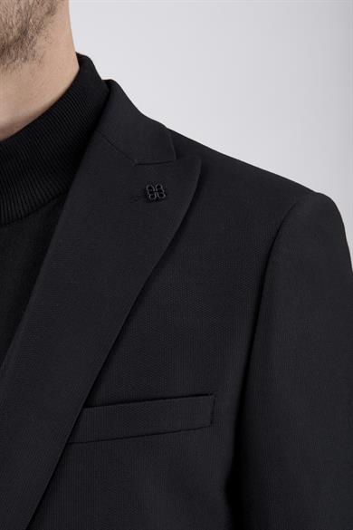 Erkek Slim Fit Sivri Yaka Siyah 8 Drop Yelekli Takım Elbise