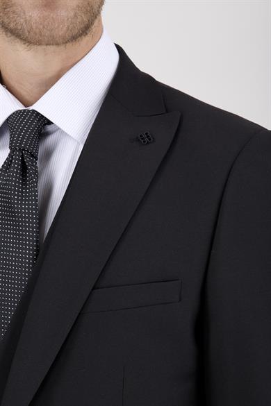 Erkek Slim Fit Sivri Yaka Siyah 8 Drop Yelekli Takım Elbise