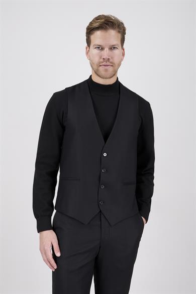 Erkek Slim Fit Sivri Yaka Siyah 8 Drop Yelekli Takım Elbise