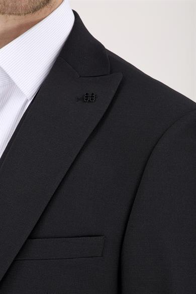 Erkek Slim Fit Sivri Yaka Siyah Yelekli Takım Elbise