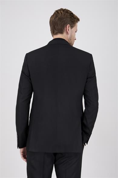 Erkek Slim Fit Sivri Yaka Siyah 8 Drop Yelekli Takım Elbise