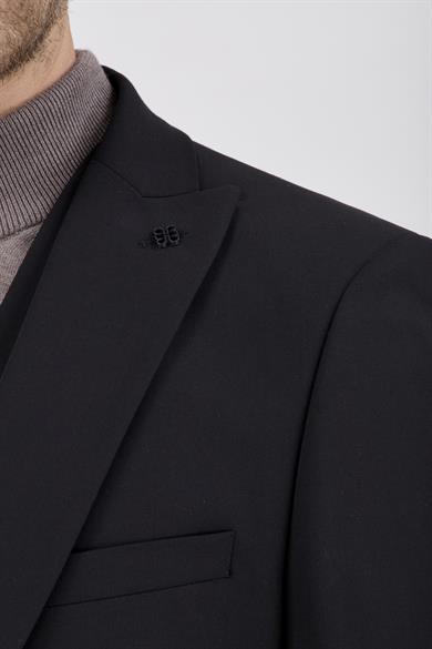 Erkek Slim Fit Sivri Yaka Siyah Yelekli Takım Elbise