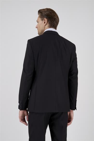 Erkek Slim Fit Sivri Yaka Siyah Yelekli Takım Elbise