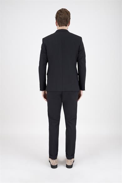 Erkek Slim Fit Sivri Yaka Kapak Cep Yarım Astar Siyah Takım Elbise