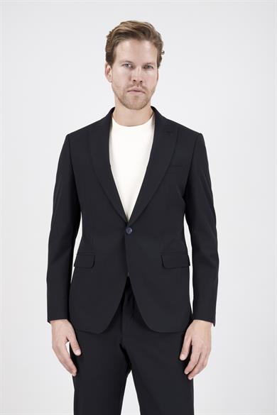 Erkek Slim Fit Sivri Yaka Kapak Cep Yarım Astar Siyah Takım Elbise