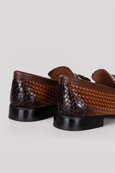 Erkek Taba Kroko Baskı Hakiki Deri Bağcıksız Ayakkabı