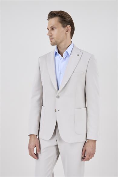 Erkek Slim Fit Sivri Yaka Puntolu Torba Cepli Taş Yarım Astar Takım Elbise