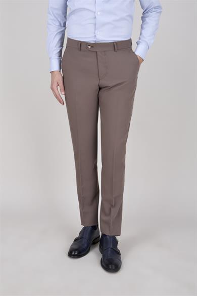 Erkek Slim Fit Mono Yaka Vizon Yelekli Takım Elbise