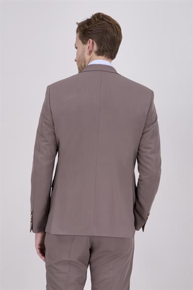 Erkek Slim Fit Mono Yaka Vizon Yelekli Takım Elbise