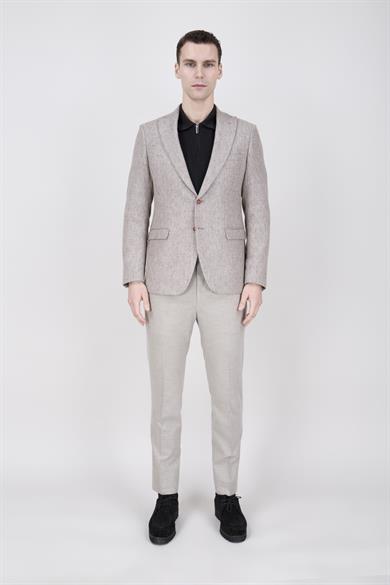 Erkek Slim Fit Sivri Yaka Vizon Ceket
