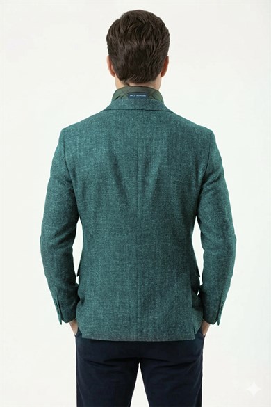 Erkek Slim Fit Mono Yaka Çıkarılabilir Kapitone Astarlı Yeşil Ceket