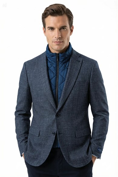 Erkek Slim Fit Mono Yaka Çıkarılabilir Kapitone Astarlı Yeşil Ceket