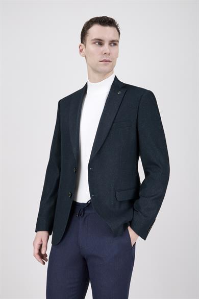 Erkek Slim Fit Mono Yaka Yeşil Ceket