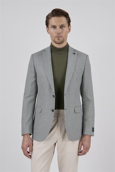 Erkek Slim Fit Mono Yaka Yeşil Ceket