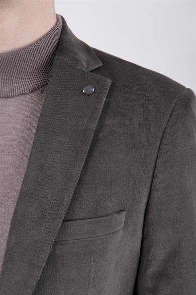 Erkek Slim Fit Mono Yaka Kadife Yeşil Ceket