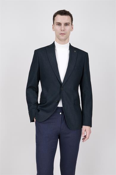 Erkek Slim Fit Mono Yaka Yeşil Ceket
