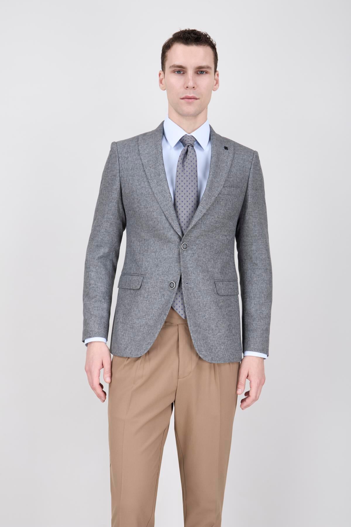 A.GRİ SLİM FİT SİVRİ YAKA 2 DÜĞME ÇİFT YIRTMAÇ 6 DROP CK