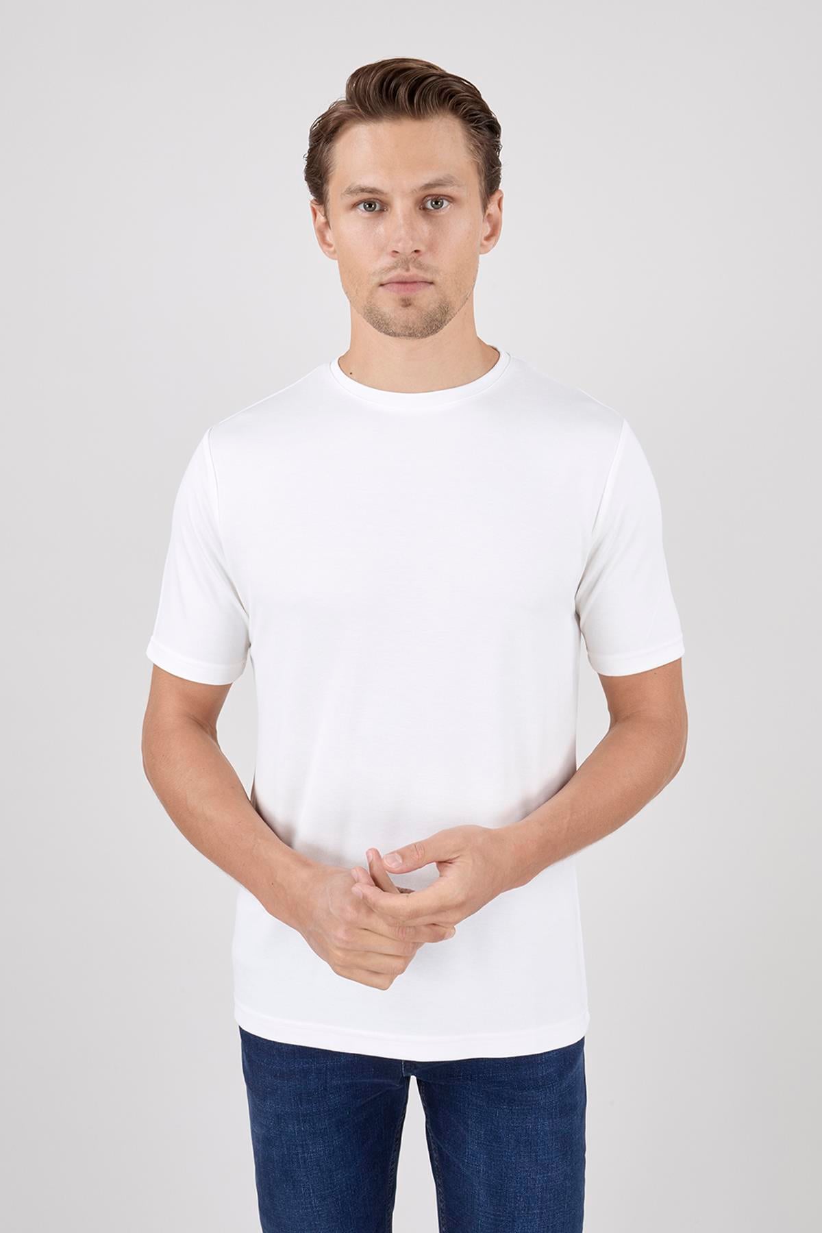BEYAZ PR-Q01 BİSİKLET YAKA TSHIRT