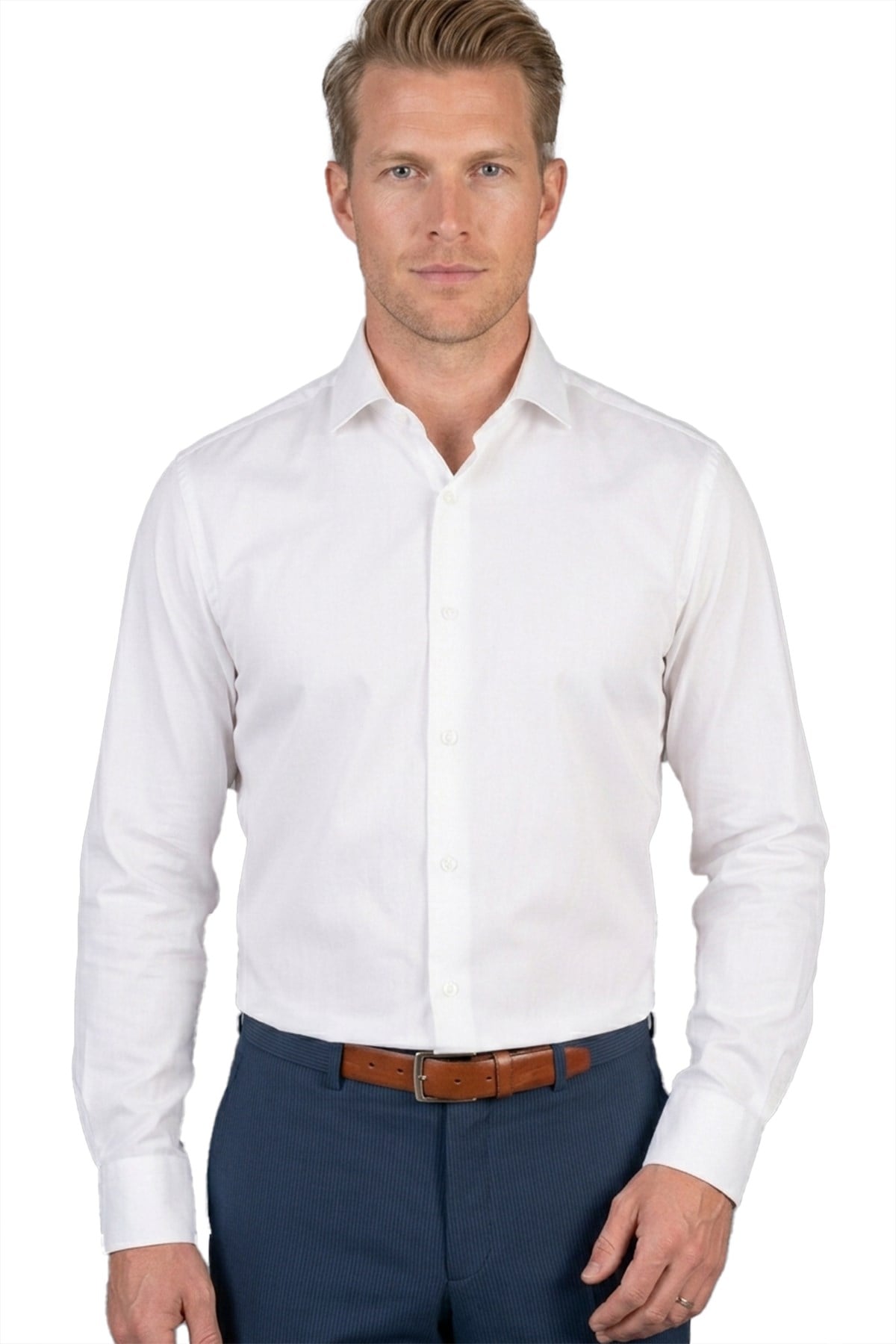 Beyaz Slim Fit By 2 Yaka Uzun Kol 6 Drop Gömlek