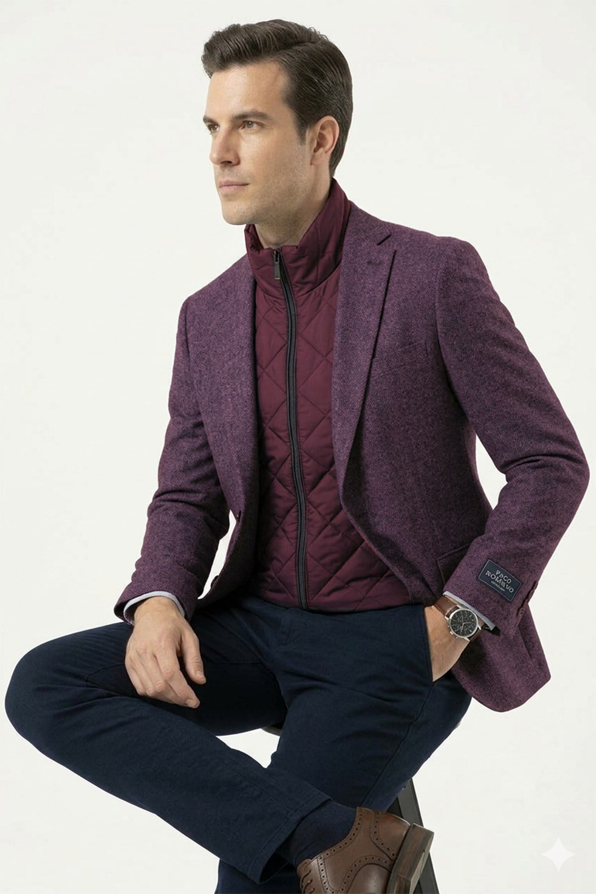 BORDO SLİM FİT ERANGEL MODEL MONO YAKA 2 DÜĞME ÇİFT YIRTMAÇ 6 DRP CK