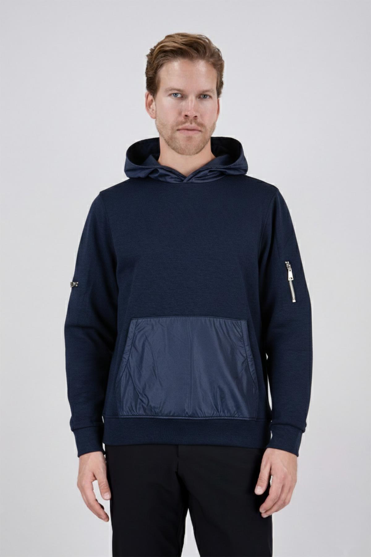 Erkek Lacivert Kapüşonlu Sweatshırt