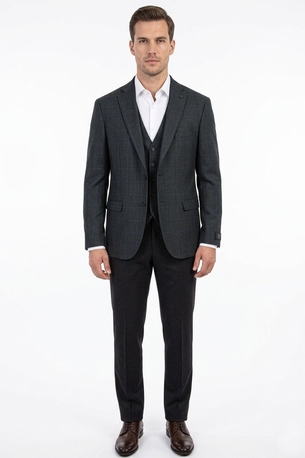 Erkek Slim Fit Mono Yaka Antrasit Ceket