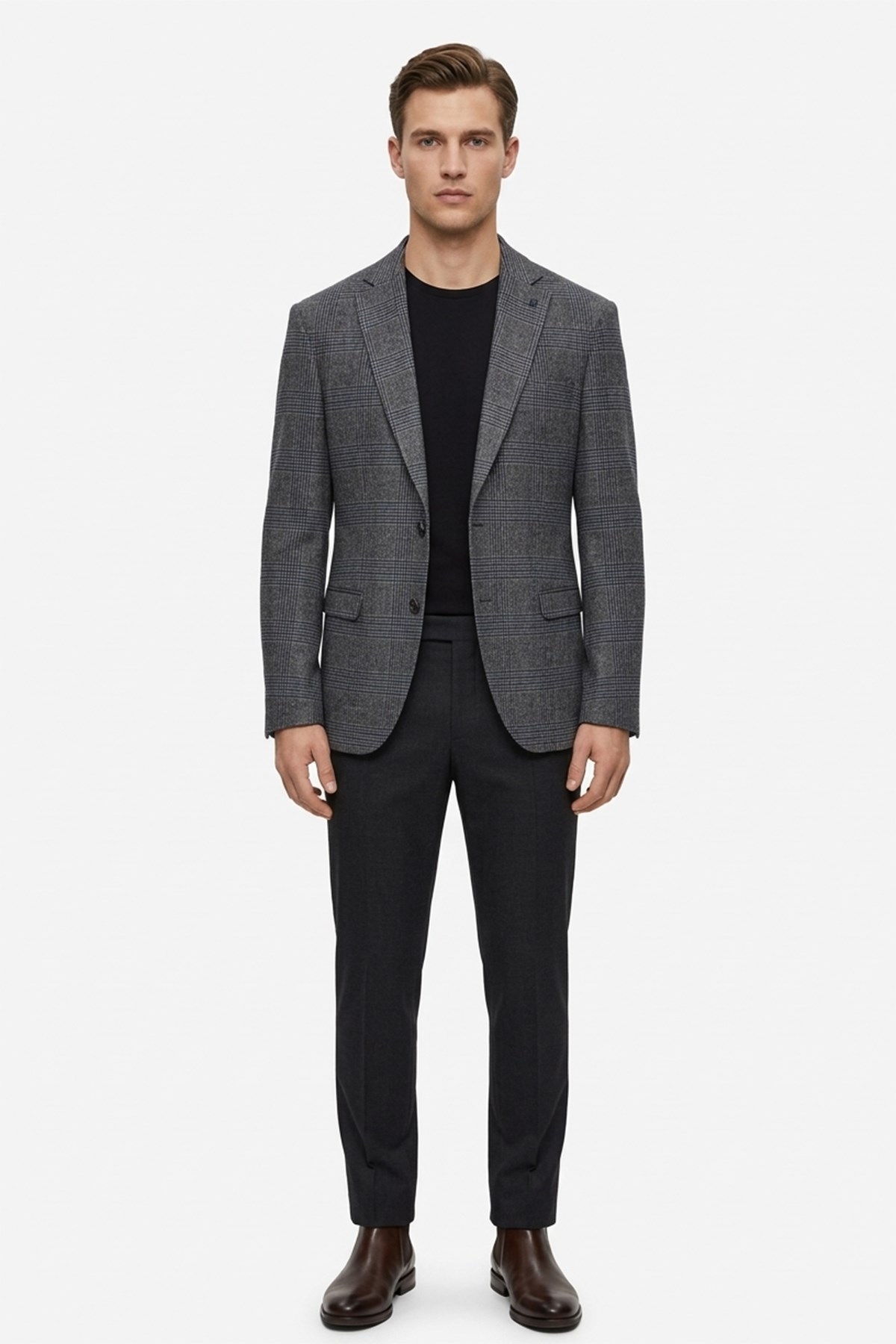 Erkek Slim Fit Mono Yaka Füme Ceket