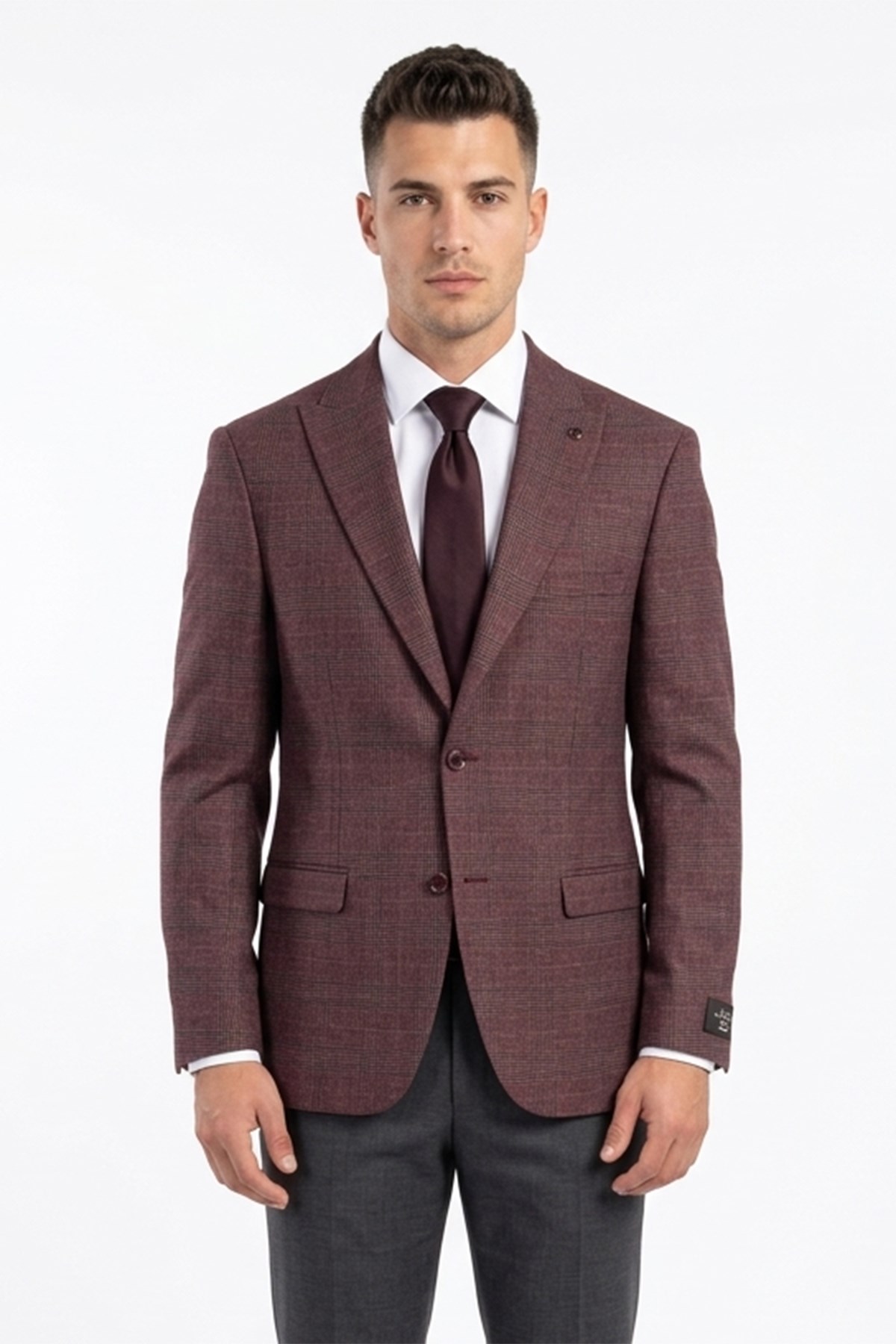 Erkek Slim Fit Sivri Yaka Bordo Ceket