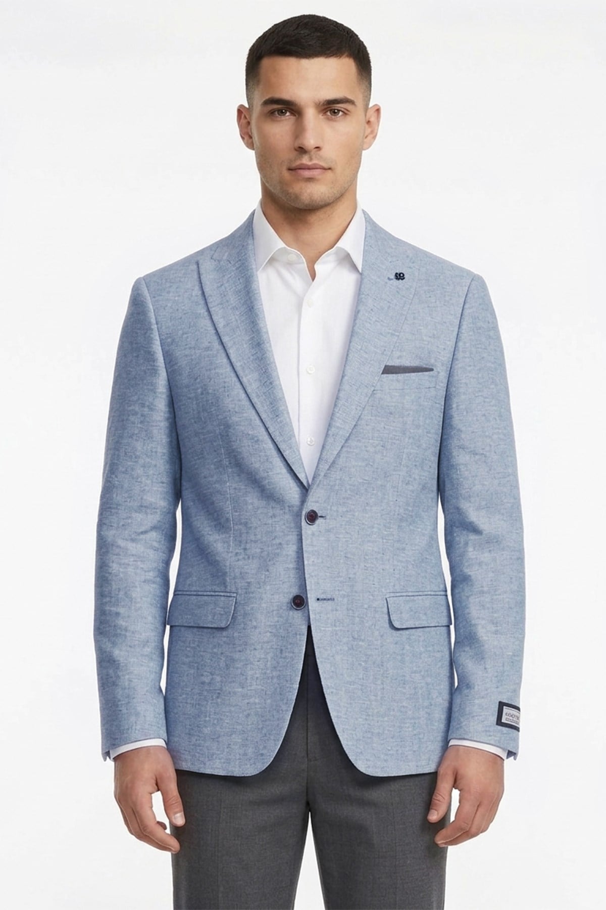 Erkek Slim Fit Sivri Yaka Yarım Astar Açık Mavi Ceket