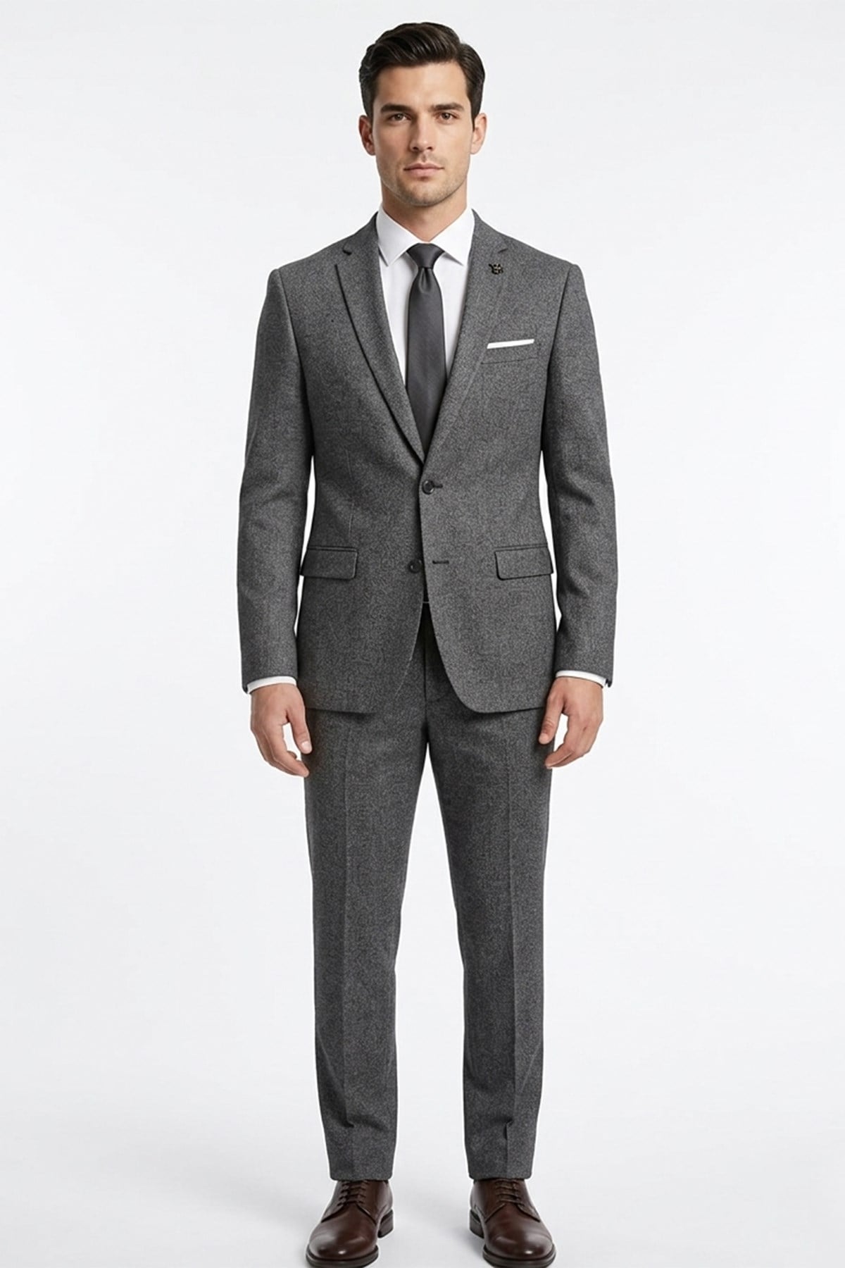 Füme Slim Fit Amadeus Model Mono Yaka Tek Düğme Çift Yırtmaç 6 Drop Takım Elbise