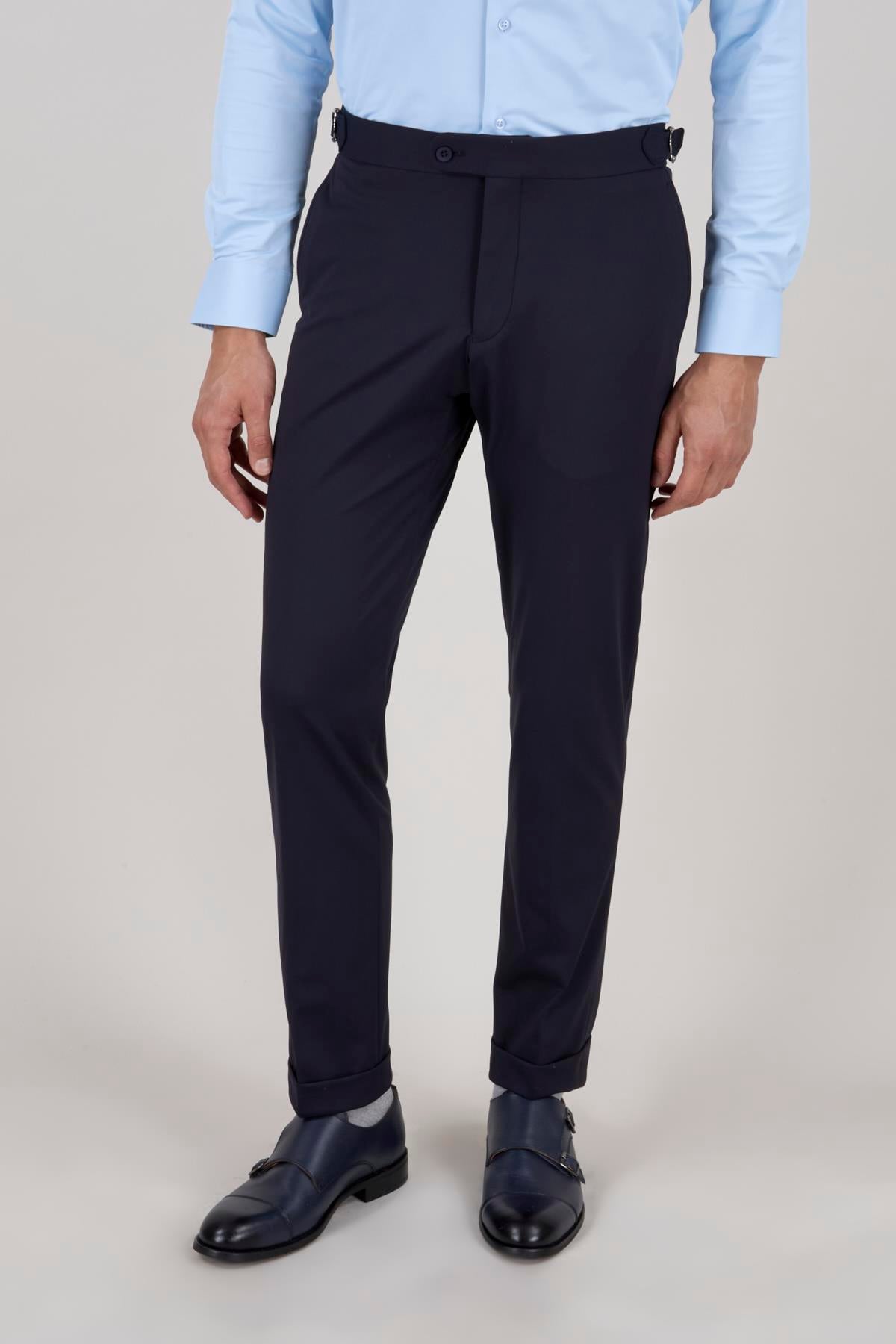 K.LACİVERT SLİM FİT PİLESİZ ÇİFT CEP DUBLE PAÇA 6 DROP SPOR PANTOLON