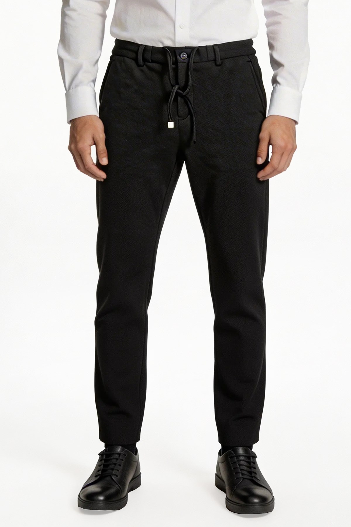 Siyah Slim Fit Pilesiz Çift Cep Duble Paça 6 Drop Spor Pantolon