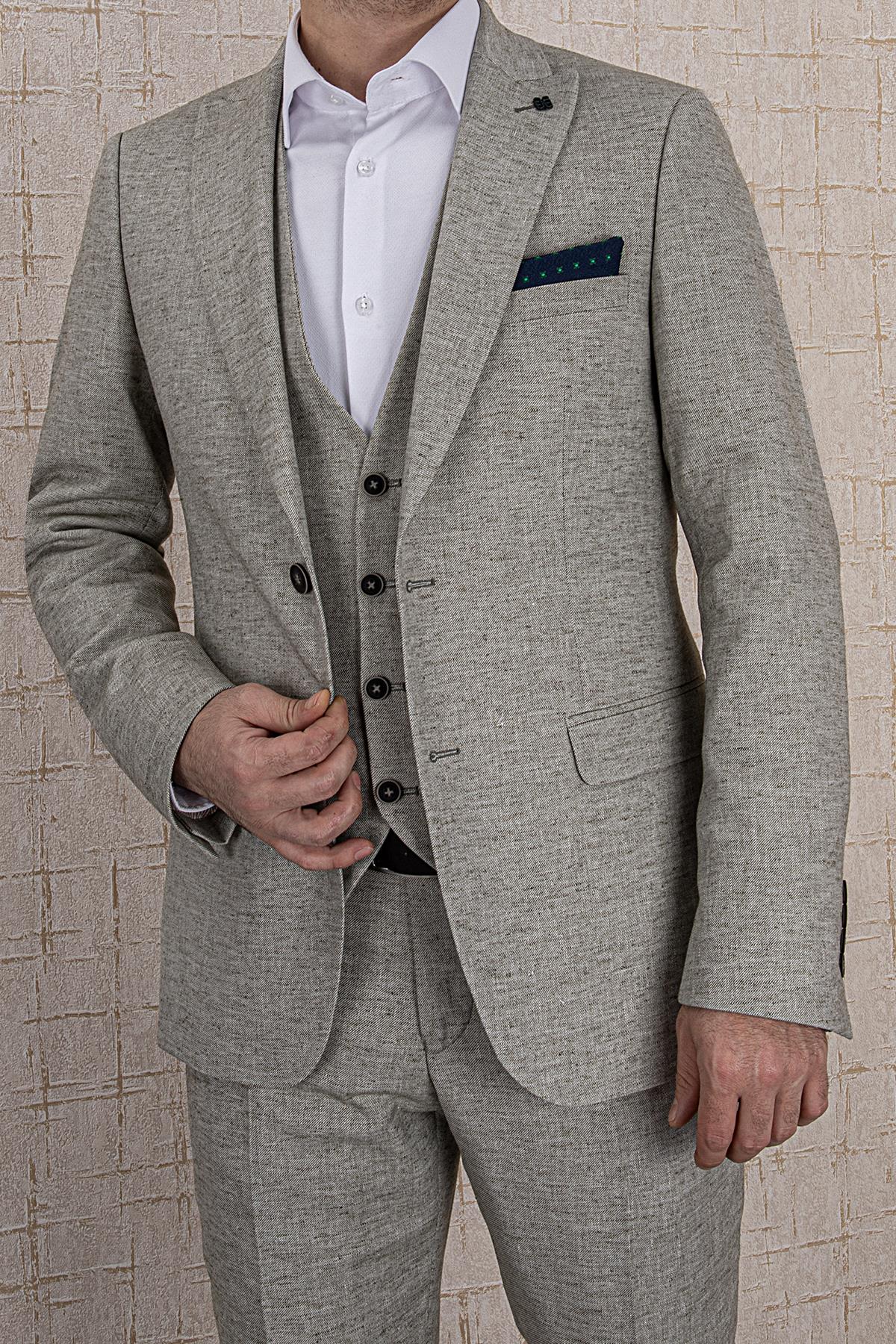 SLİM FİT GUCCİ MODEL SİVRİ YAKA 2 DÜĞME ÇİFT YIRTMAÇ YELEKLİ 6 DROP TK