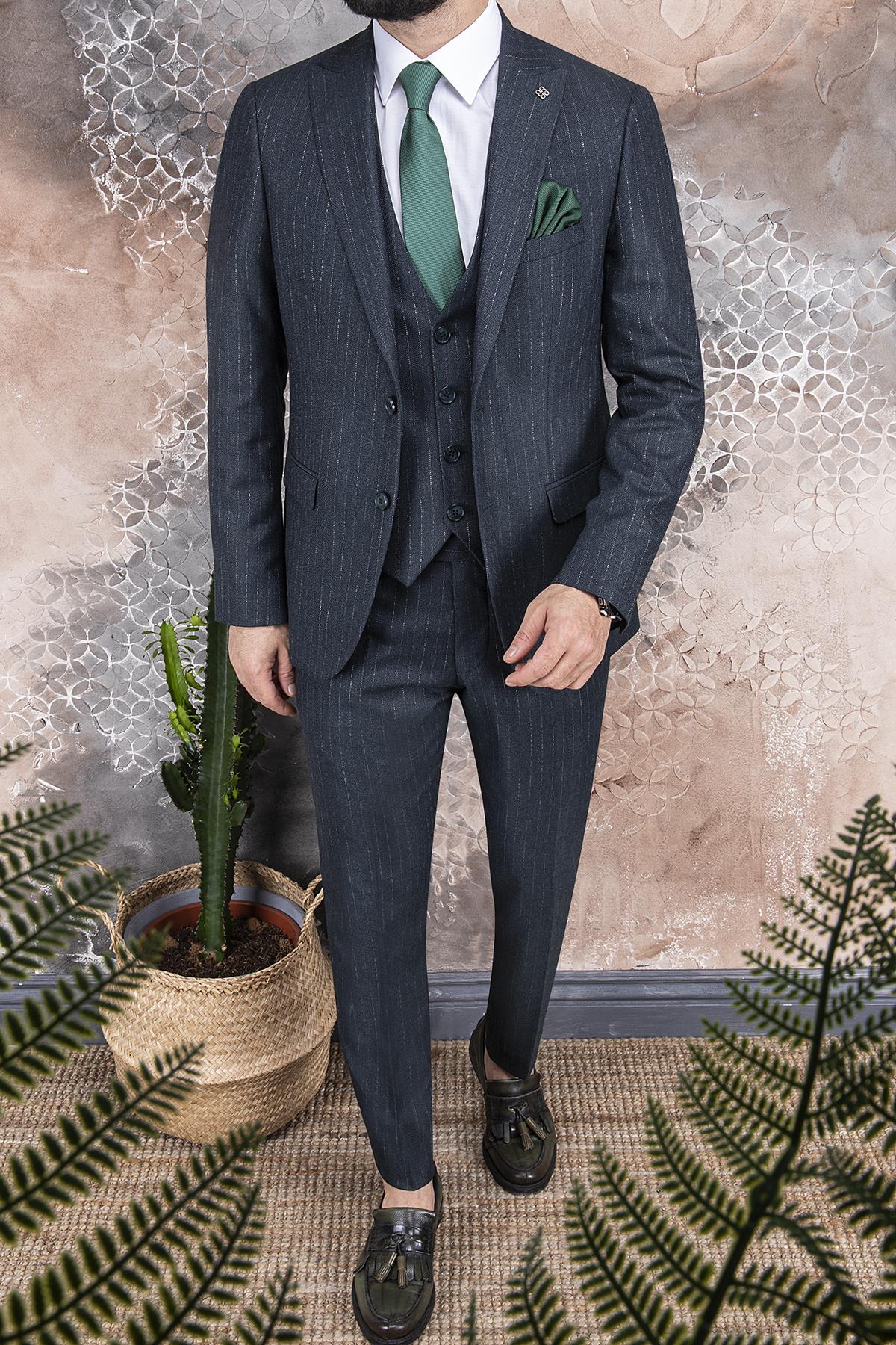 SLİM FİT GUCCİ MODEL SİVRİ YAKA 2 DÜĞME ÇİFT YIRTMAÇ YELEKLİ 6 DROP TK