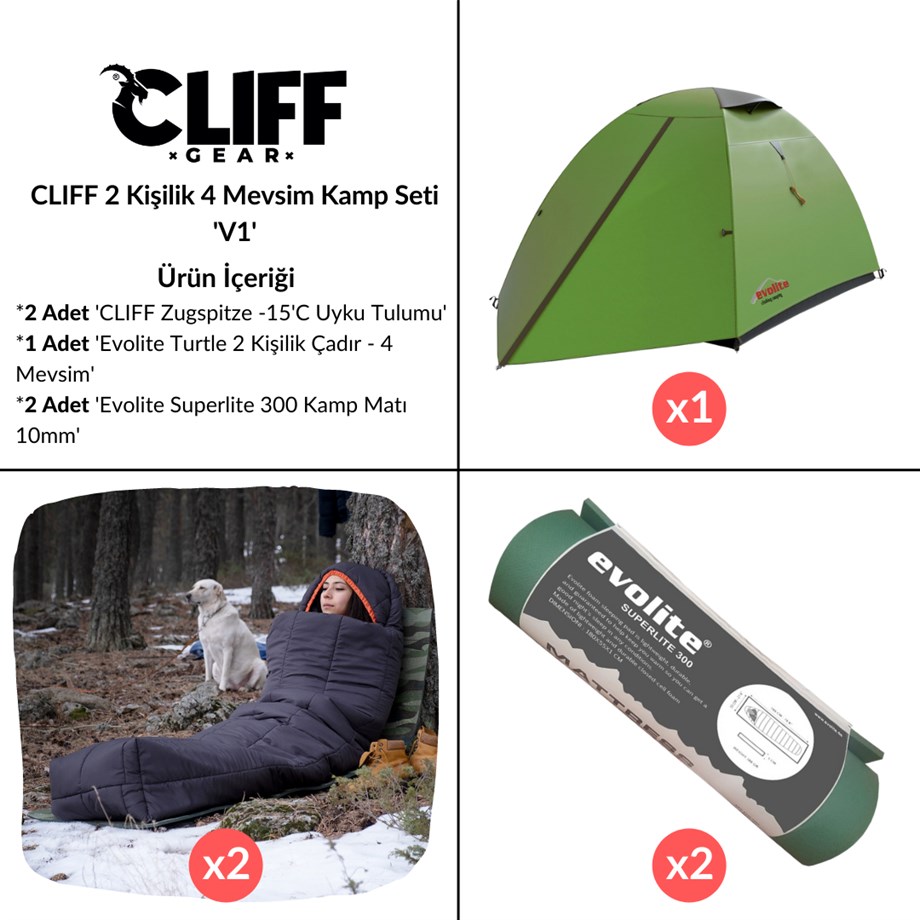 Cliff 2 Kişilik 4 Mevsim Kamp Seti 'V1'