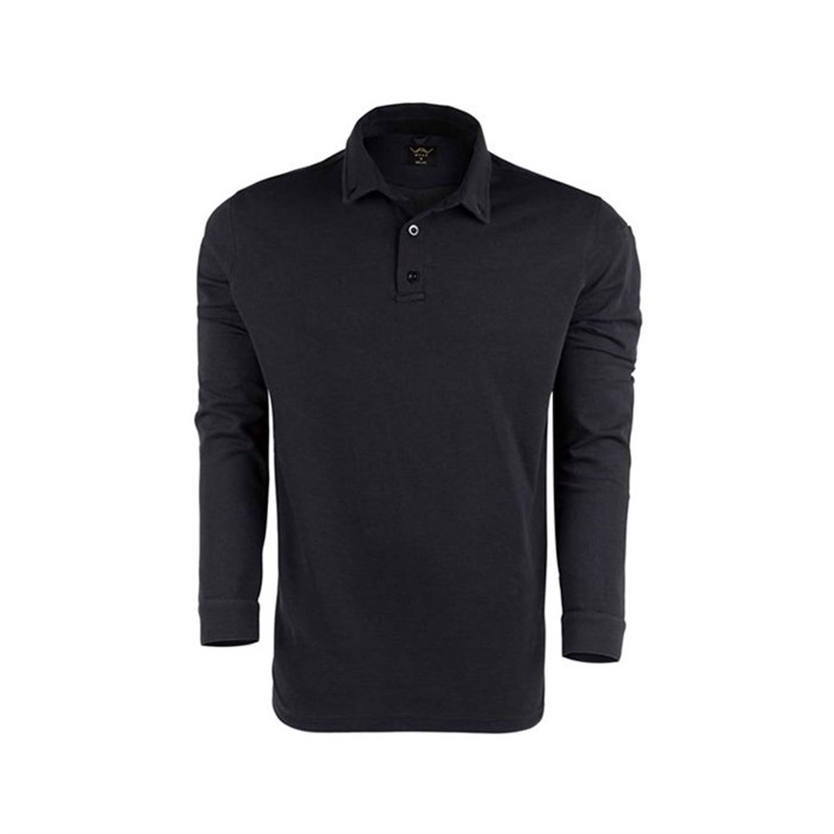 VAV Tlac-04 Polo Yaka Uzun Kol Tişört Siyah L