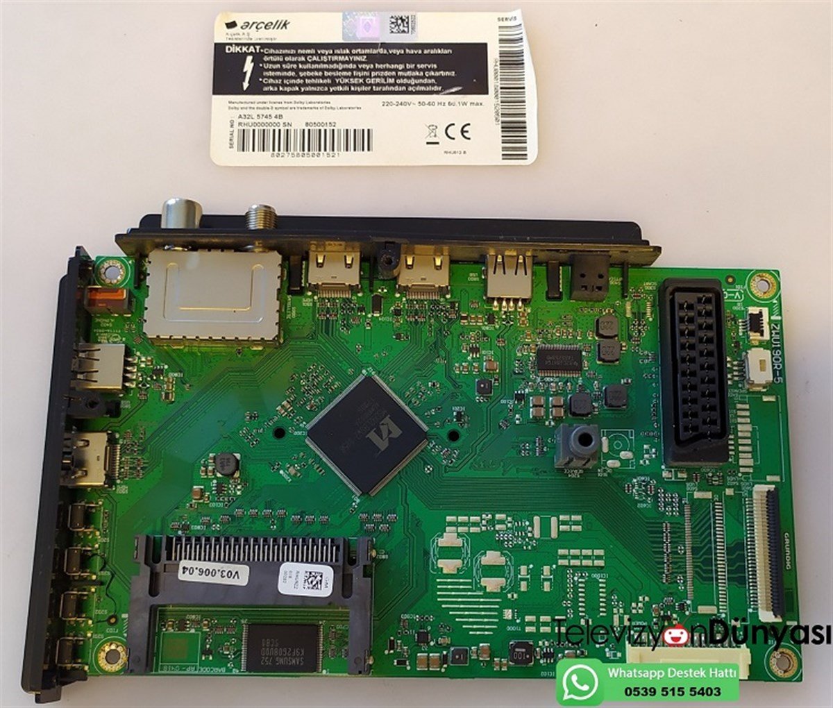 BEKO B32L 5745 4B ANAKART ZWU190R-5 RHU9ZZ V03.006.04
