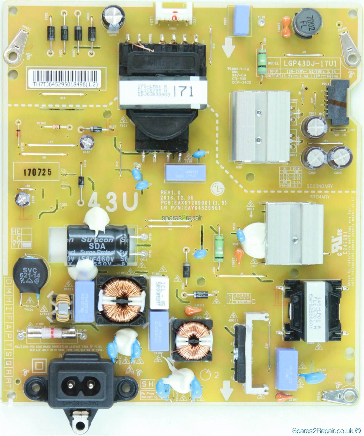 LG 43UJ630V BESLEME KARTI, EAX67209001(1.5), EAY64529501, LGP43DJ-17U1