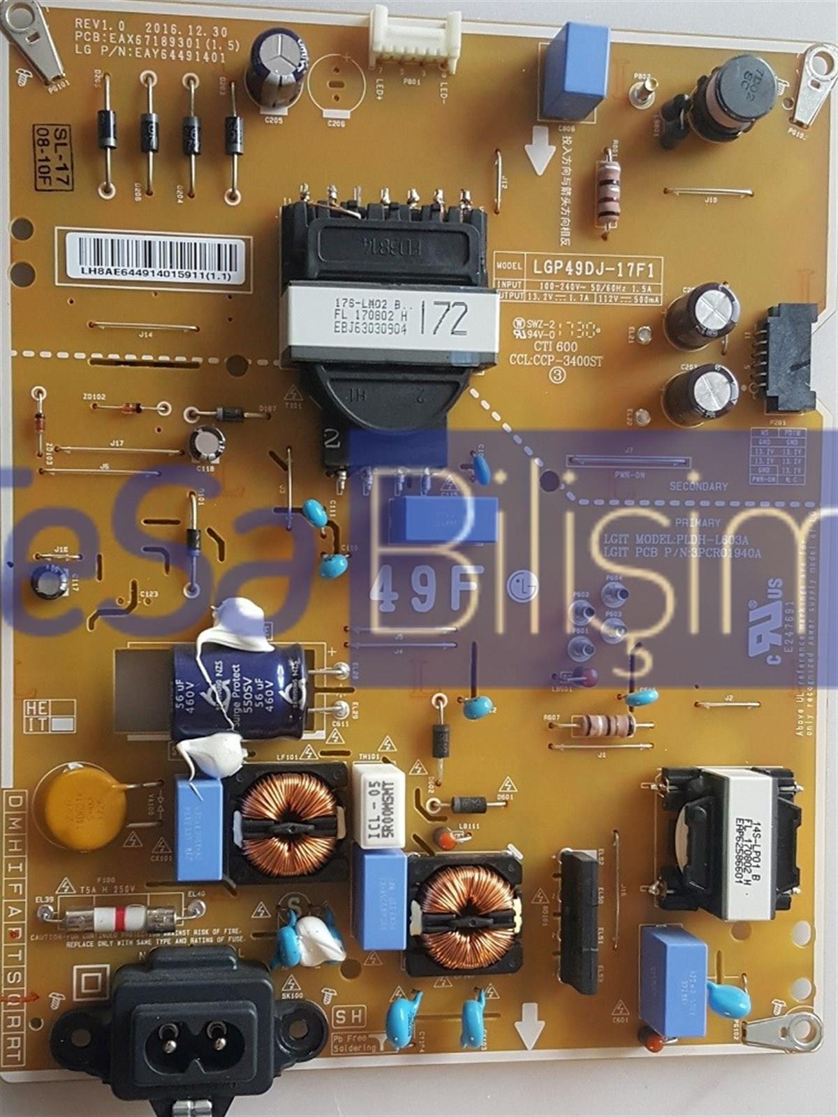 LG 49LK5900PLA BESLEME KARTI ,  EAX67189301(1.5) , EAY64491401 , LGP49DJ-17F1