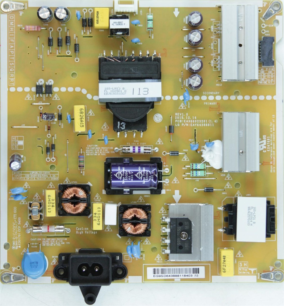 LG 49UH610V BESLEME KARTI, EAX66923201 (1.4), EAY64388811, LGP49LIU-16CH1 