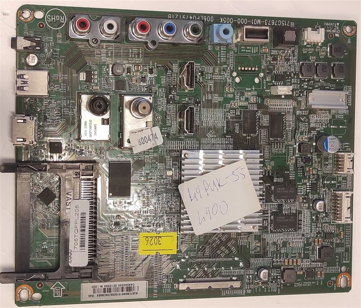 PHILIPS 49PUK4900/12 ANAKART, 705TQFPL206, 715G7673-M0E-000-005T, TPT490U2, EQYSHM.G REV:SC1C 