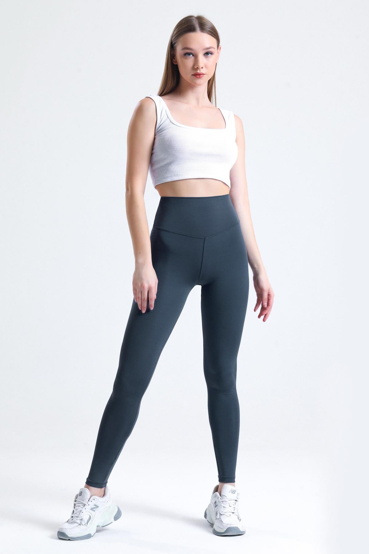 Push-Up Yüksek Bel Şardonlu Toparlayıcı Tayt - Antrasit