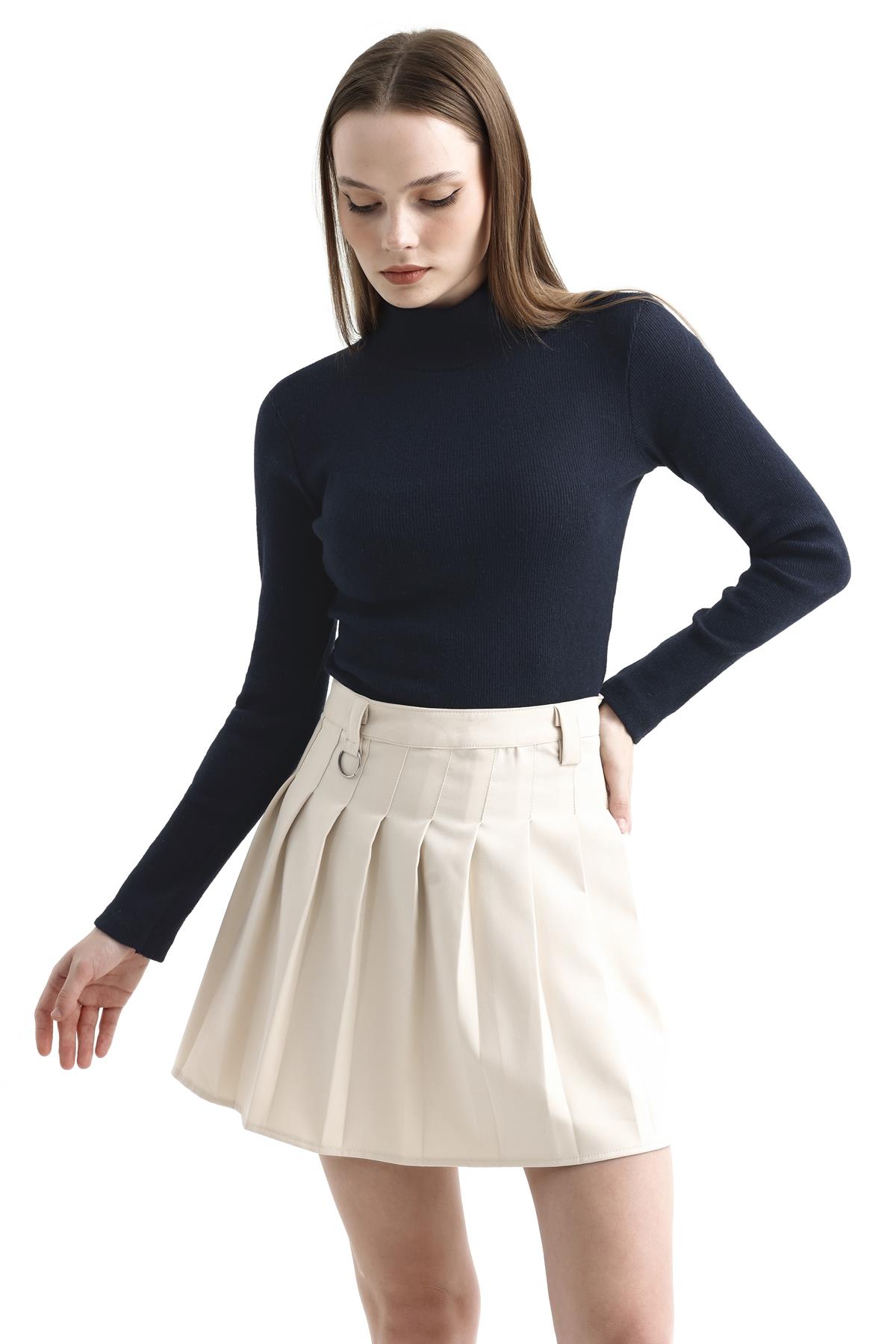 Yarım Balıkçı Yaka Şardonlu Fitilli Kazak - Lacivert