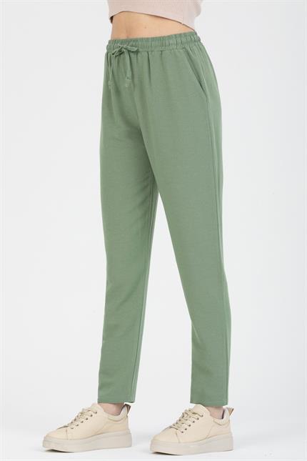 Bağcıklı Yüksek Bel Cepli Keten Pantolon - Mint Yeşil