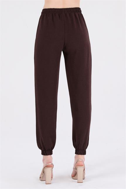 Bel Lastikli Bağcıklı Jogger Keten Pantolon - Kahve