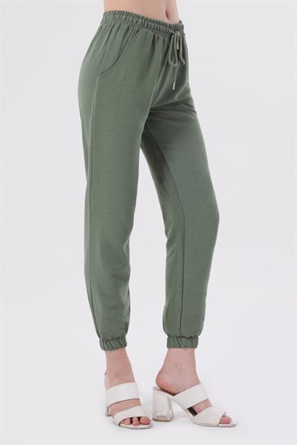 Bel Lastikli Bağcıklı Jogger Keten Pantolon - Mint Yeşil