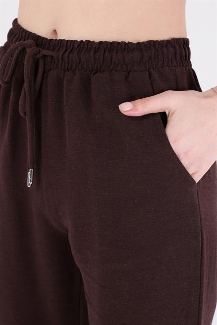 Bel Lastikli Bağcıklı Jogger Keten Pantolon - Kahve