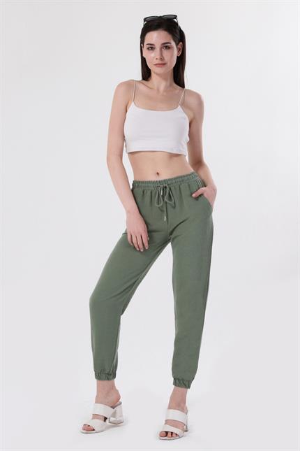 Bel Lastikli Bağcıklı Jogger Keten Pantolon - Mint Yeşil