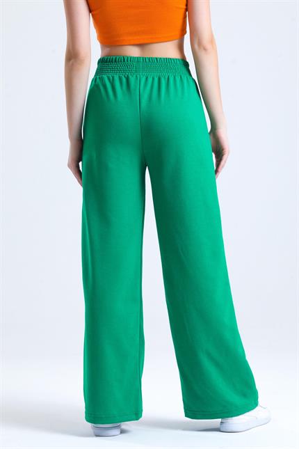 Bel Lastikli Cepli Yüksek Bel Bol Paça Eşofman Altı - Yeşil