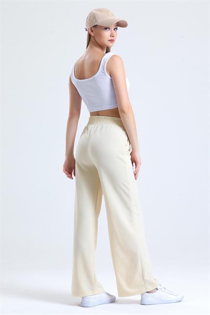 Bel Lastikli Cepli Yüksek Bel Bol Paça Eşofman Altı - Taş